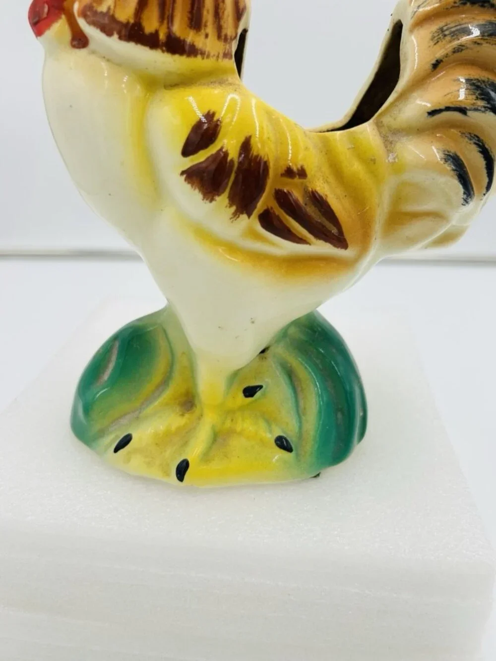 Vintage Ceramic Rooster Hen Planter Multicolor Farmhouse Country Pottery USA
